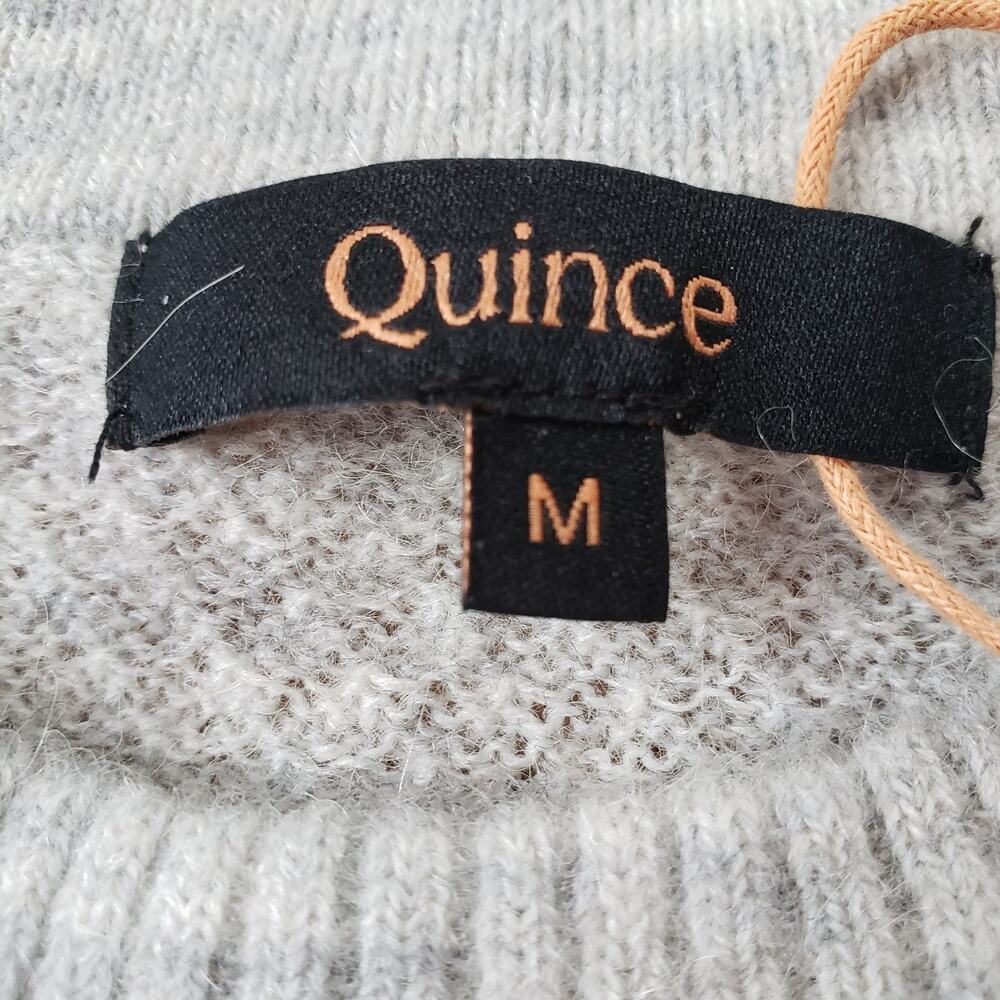 Quince Baby Alpaca Wool Diamond Stitch Crew Light Gray Sweater Medium NWT - Picture 2 of 12